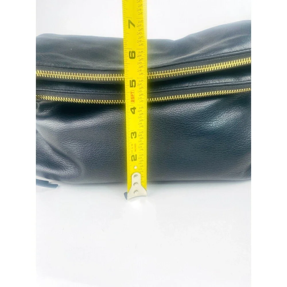 Margot Mickey Black Pebbled Leather Foldover Shoulder Bag Gold Hardware Slouchy